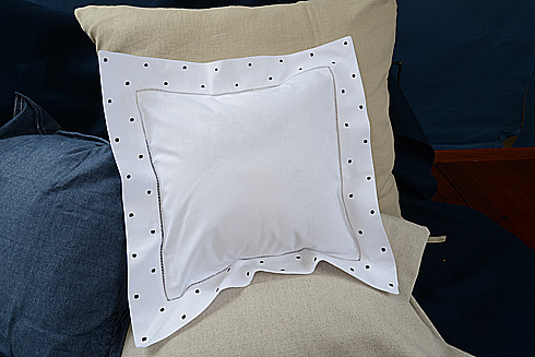Hemstitch Baby Square Pillow 12x12" with Black Polka Dots